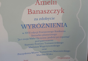 Dyplom - wyróżnienie dla Amelii Banaszczyk