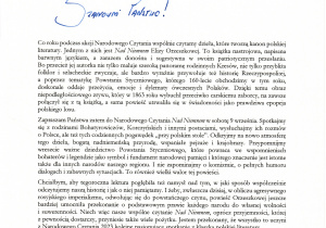 list Prezydenta Rzeczpospolitej Polskiej zachęcajacy do udziału w akcji Narodowego Czytania